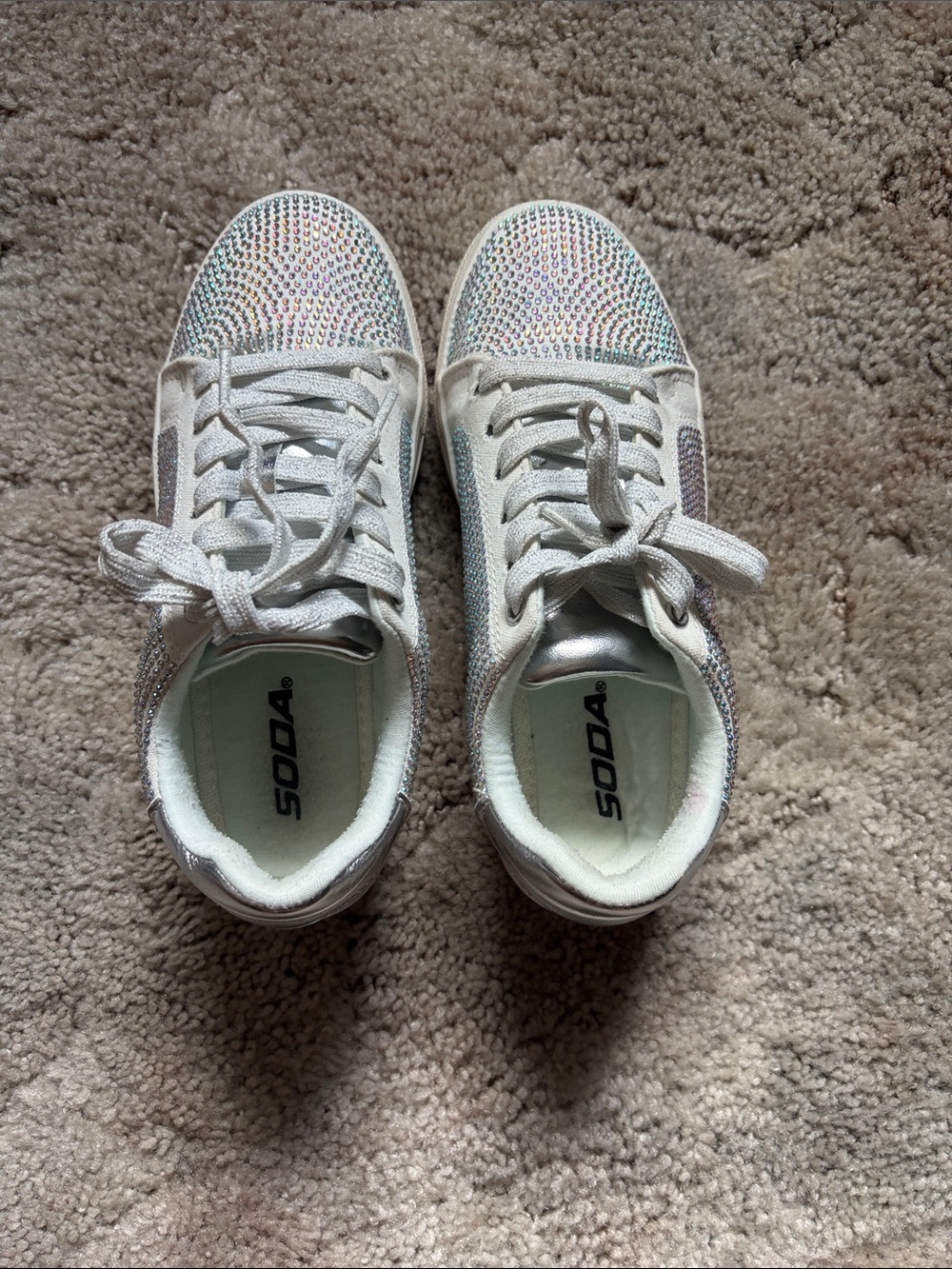 Soda White Sparkle Kids Lace-Up Sneakers